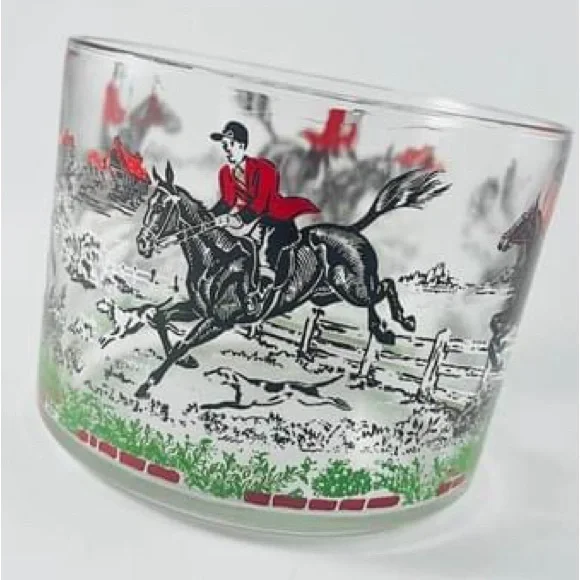Vintage 1950's Hazel Atlas Glass Fox Hunt Ice Bucket Bowl - perfect condition - Picture 1 of 6